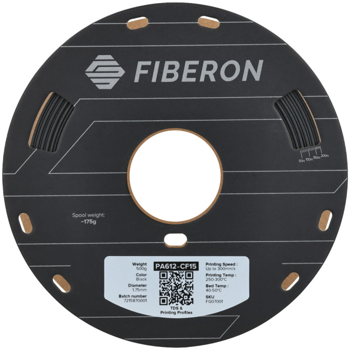 Пластик для 3D-принтера Polymaker Fiberon PA612-CF15 1,75mm 0,5kg BLACK (FG07001)