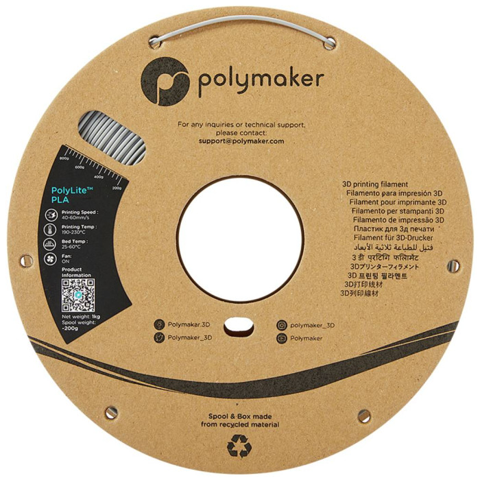 Пластик для 3D-принтера Polymaker PLA POLYLITE 1,75mm 1kg GREY (PA02003)