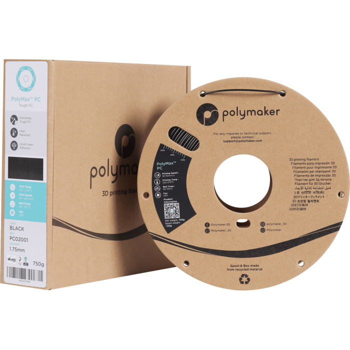 Пластик для 3D-принтера Polymaker PC PolyMax TOUGH 1,75mm 0,75kg BLACK (PC02001)