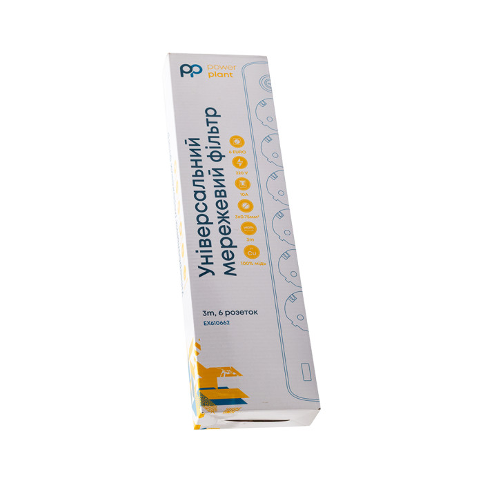 Мережевий фільтр живлення PowerPlant 3м, 6 розеток, USB (YS-N6086/3c) (EX610662)