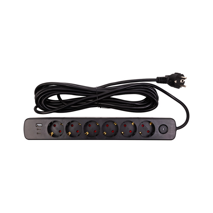 Мережевий фільтр живлення PowerPlant 7м, 6 розеток,USB, Type-C (YS-N6086/7c) (EX610686)