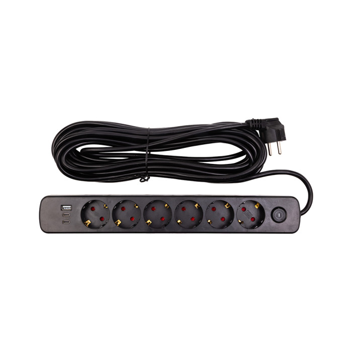 Мережевий фільтр живлення PowerPlant 10м, 6 розеток,USB, Type-C (YS-N6086/10c) (EX610693)