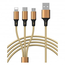 Дата кабель USB 2.0 AM to Lightning + Micro 5P + Type-C Azeada PD-B92th Gold Proda (PD-B92th-GD)