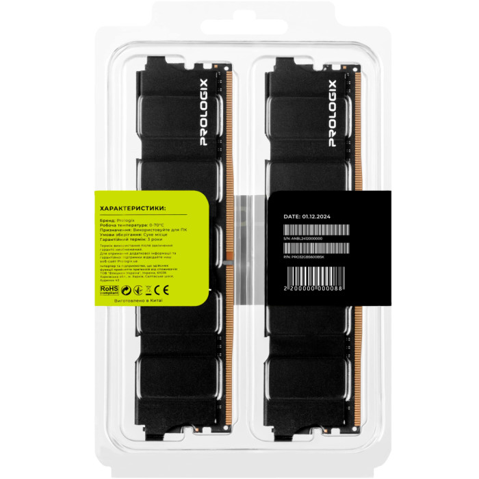 Модуль пам'яті для комп'ютера DDR5 32GB (2x16GB) 5600 MHz Black Prologix (PRO32GB5600B5K)