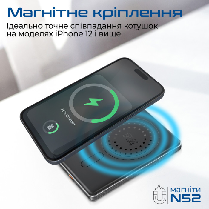 Батарея універсальна Promate 5000mAh MagSafe/15W (blade-5.black)