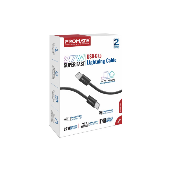 Дата кабель USB-C to Lightning 1.2m Promate (ecoline-ci120.black)