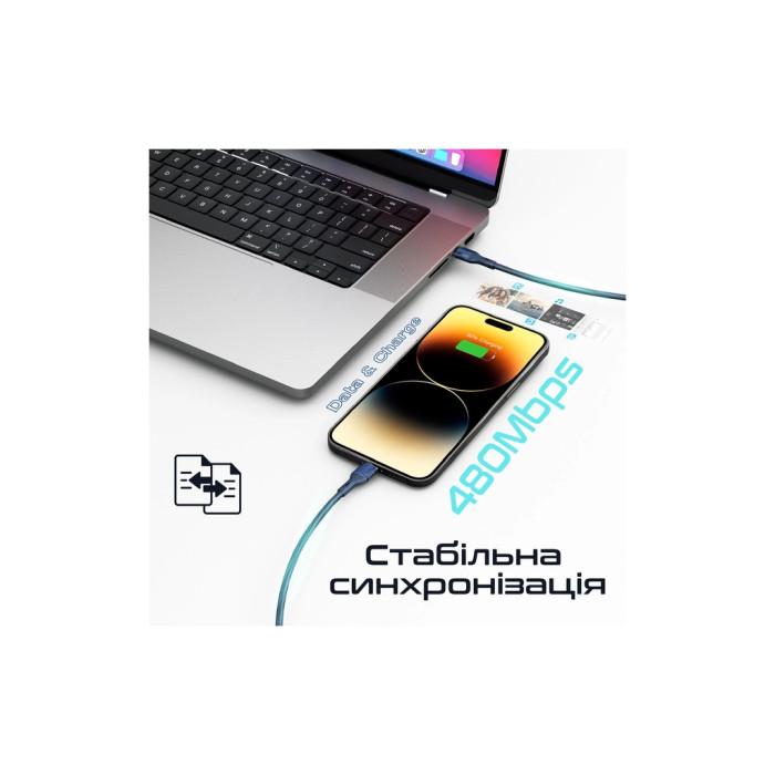 Дата кабель USB-C to Lightning 1.2m 27W PD FletchLink-CI blue Promate (fletchlink-ci.blue)