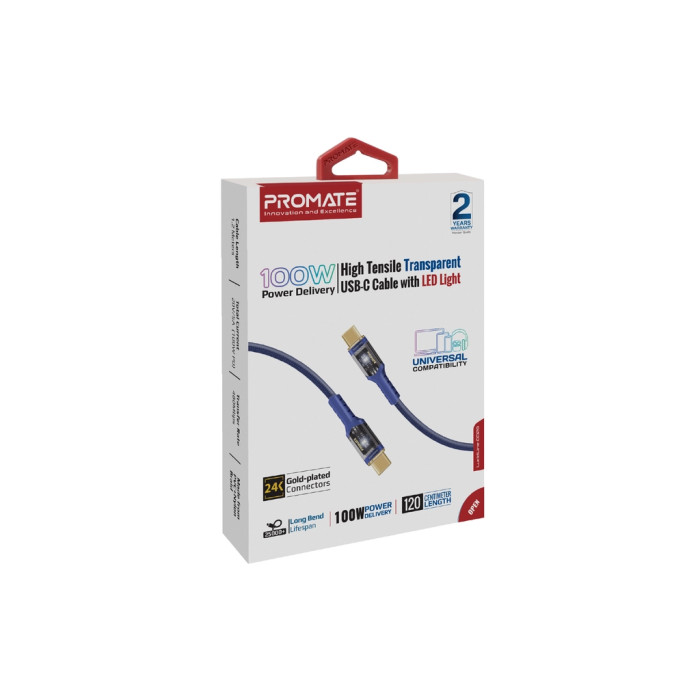 Дата кабель USB-C to USB-C 1.2m Promate (lucidline-cc120.navy)