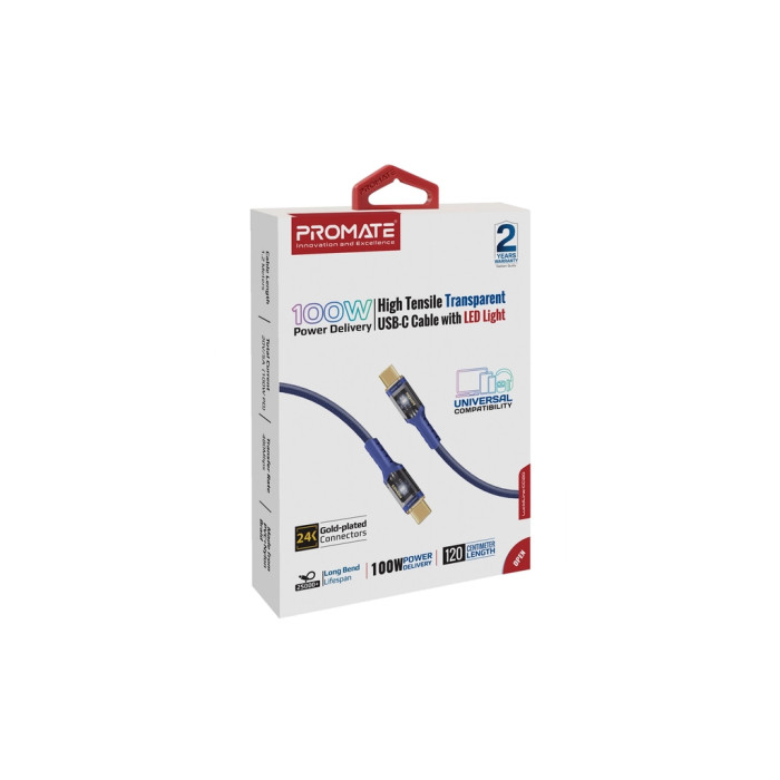 Дата кабель USB-C to USB-C 2.0m Promate (lucidline-cc200.navy)