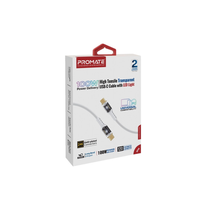 Дата кабель USB-C to USB-C 2.0m Promate (lucidline-cc200.white)