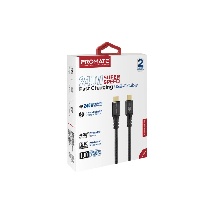 Дата кабель USB-C to USB-C 1.0m Promate (powerbolt240-1m.black)