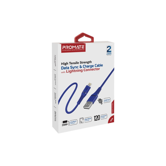 Дата кабель USB 2.0 AM to Lightning 1.2m blue Promate (powerline-ai120.blue)