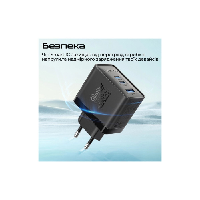 Зарядний пристрій Promate powerport-45 2xUSB-C PD + USB-A QC 45W Black (powerport-45.black)