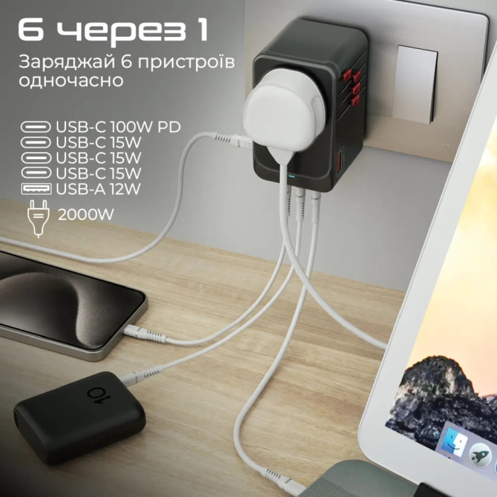 Зарядний пристрій Promate tripmate-gan100