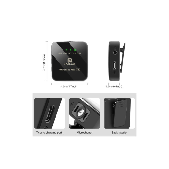 Мікрофон Puluz для телефону приймач Type-C і два мікрофони Black (PU648B)