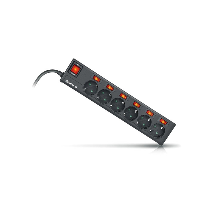 Мережевий фільтр живлення REAL-EL RS-6 EXTRA 3m, black (EL122300002)