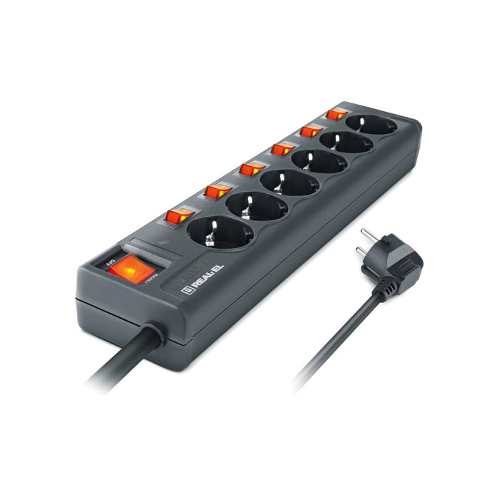 Мережевий фільтр живлення REAL-EL RS-6 EXTRA 5m, black (EL122300003)