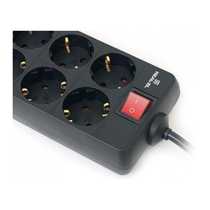 Мережевий фільтр живлення REAL-EL REAL-EL RS-8 PROTECT, 1.8m, black (EL122300021)