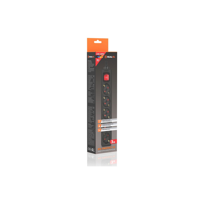 Мережевий фільтр живлення REAL-EL RS-PROTECT M 10m, black (EL122300037)