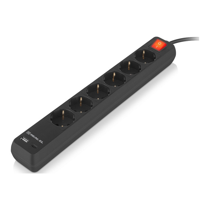 Мережевий фільтр живлення REAL-EL RS-PROTECT 605 3m, black (EL122300041)