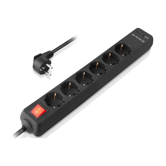 Мережевий фільтр живлення REAL-EL RS-PROTECT 605 3m, black (EL122300041)