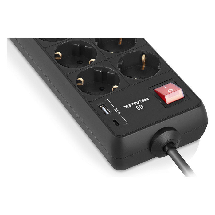 Мережевий фільтр живлення REAL-EL RS-PROTECT 805 1.8m, black (EL122300042)