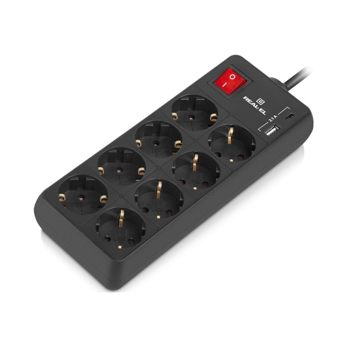 Мережевий фільтр живлення REAL-EL RS-PROTECT 805 1.8m, black (EL122300042)