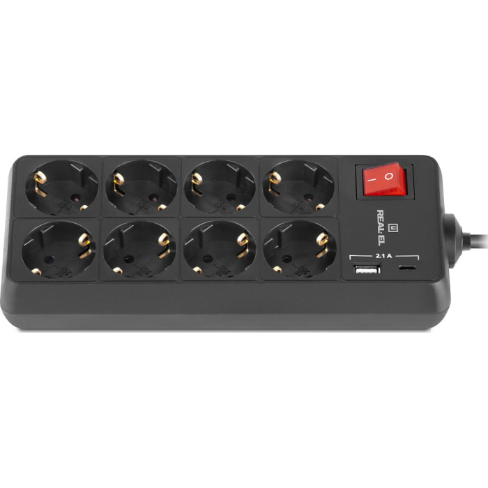 Мережевий фільтр живлення REAL-EL RS-PROTECT 805 1.8m, black (EL122300042)