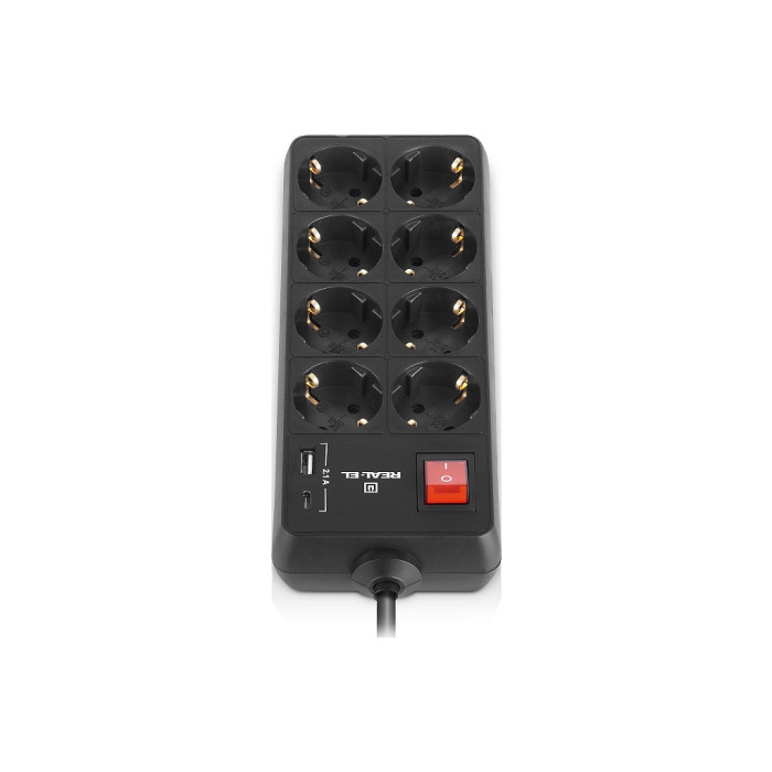 Мережевий фільтр живлення REAL-EL RS-PROTECT 805 1.8m, black (EL122300042)
