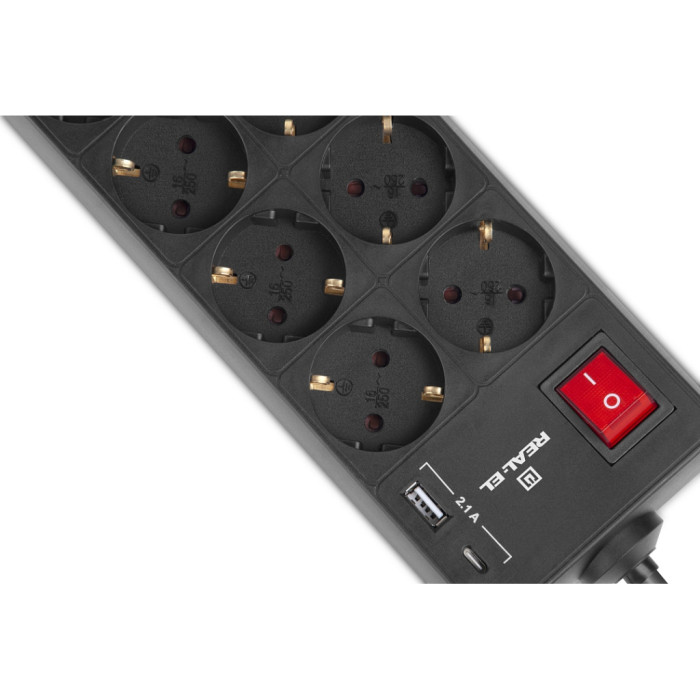 Мережевий фільтр живлення REAL-EL RS-PROTECT 805 1.8m, black (EL122300042)