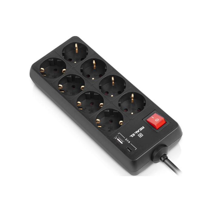 Мережевий фільтр живлення REAL-EL RS-PROTECT 805 1.8m, black (EL122300042)