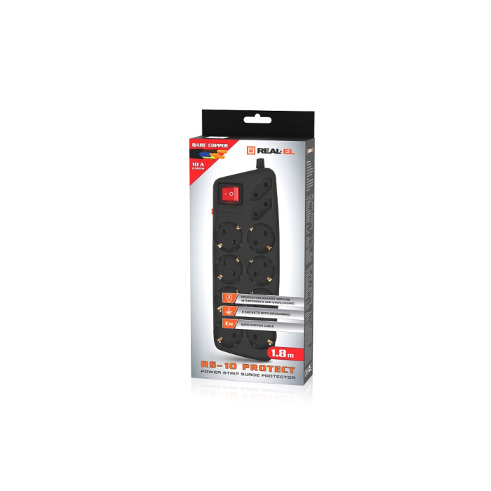 Мережевий фільтр живлення REAL-EL RS-Protect 505, 1.8m, black (EL122300044)