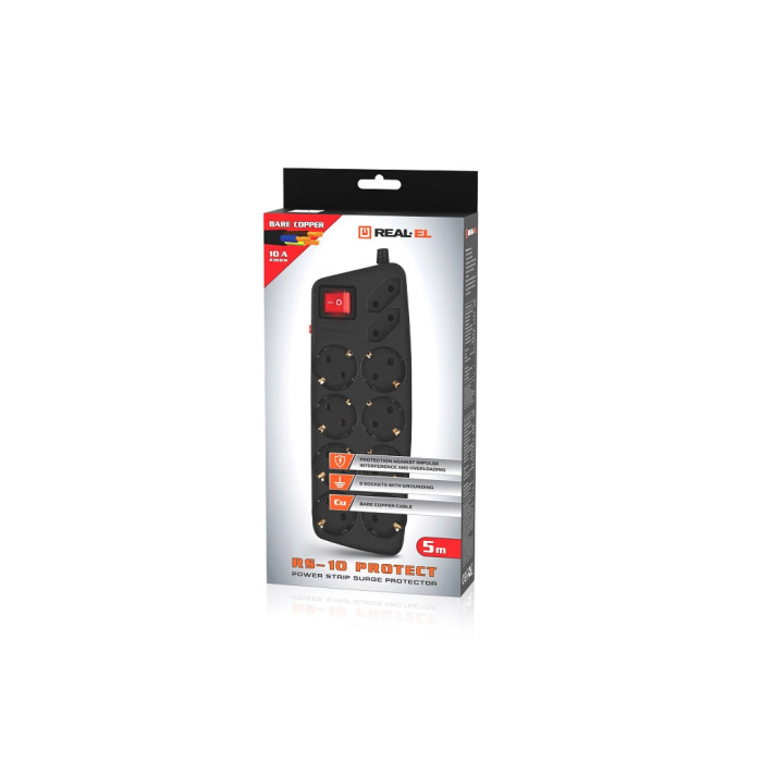 Мережевий фільтр живлення REAL-EL RS-Protect 505, 5m, black (EL122300046)