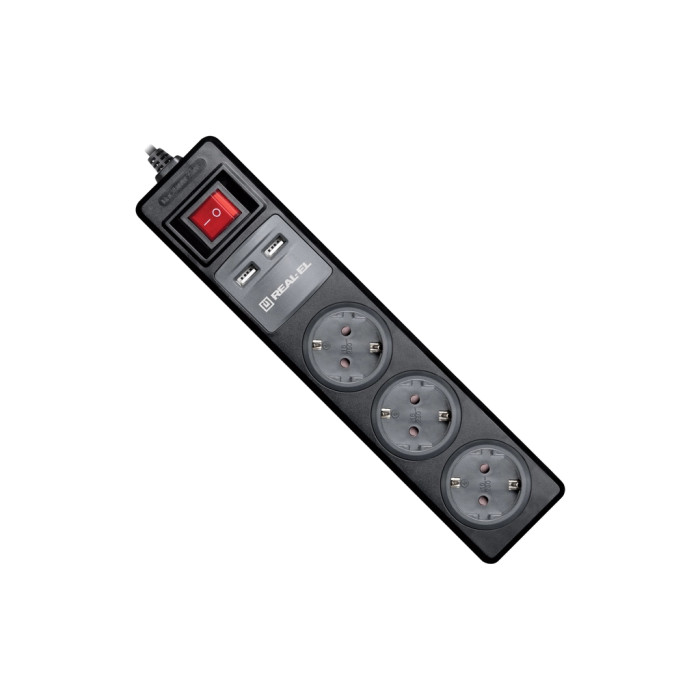 Мережевий подовжувач REAL-EL RS-3 USB CHARGE 1.8m, black (EL122500001)