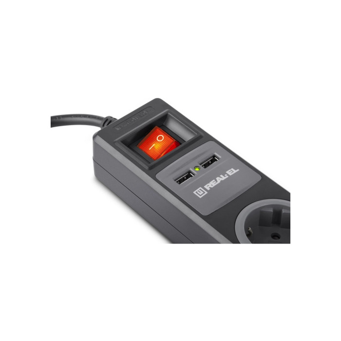 Мережевий подовжувач REAL-EL RS-3 USB CHARGE 1.8m, black (EL122500001)