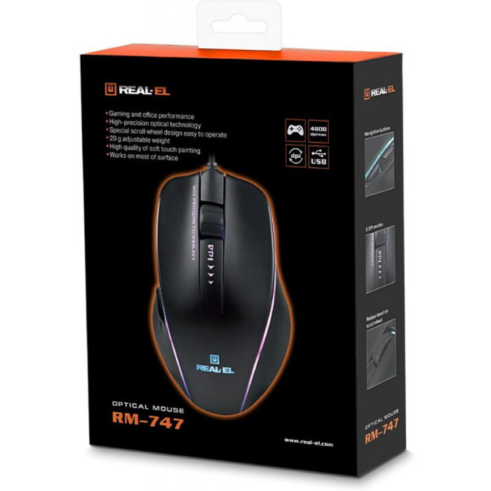 Мишка REAL-EL RM-747 USB Black (EL123200028)