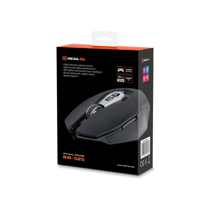 Мишка REAL-EL RM-525 USB Black (EL123200029)