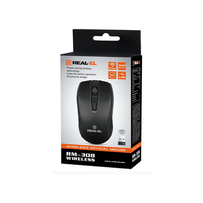 Мишка REAL-EL RM-308 Wireless Black (EL123200033)