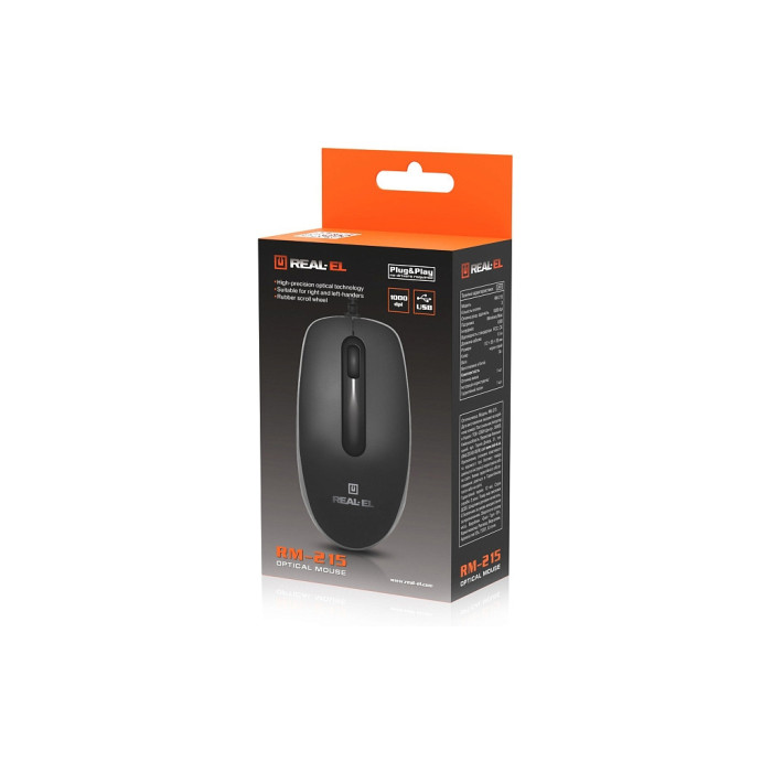 Мишка REAL-EL RM-215 USB Black/Gray (EL123200037)
