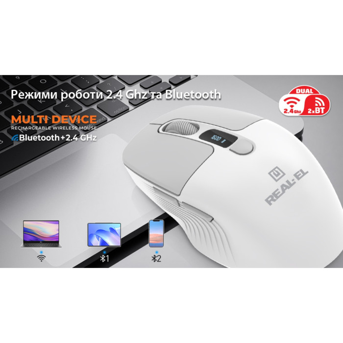 Мишка REAL-EL RM-480W Wireless/Bluetooth White (EL123200050)