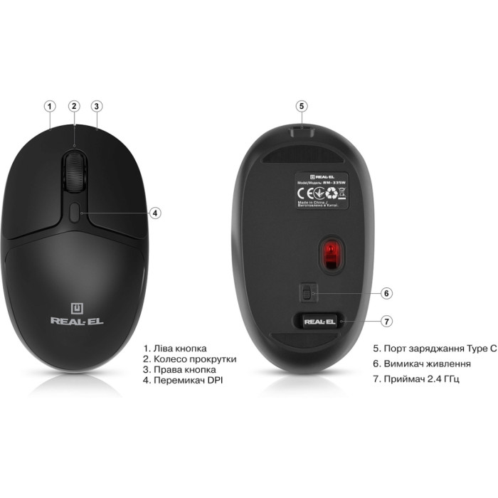 Мишка REAL-EL RM-335W Wireless Black (EL123200055)