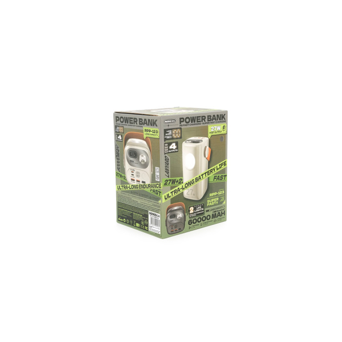 Батарея універсальна Remax 60000mAh, PD, QC/27W+22.5W, Gray (RPP-123)