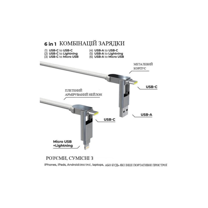 Дата кабель 6in1 inCharge XL 3.0m white Rolling Square (XLL02R)