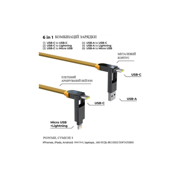 Дата кабель 6in1 inCharge XL 2.0m yellow Rolling Square (XLM03R)
