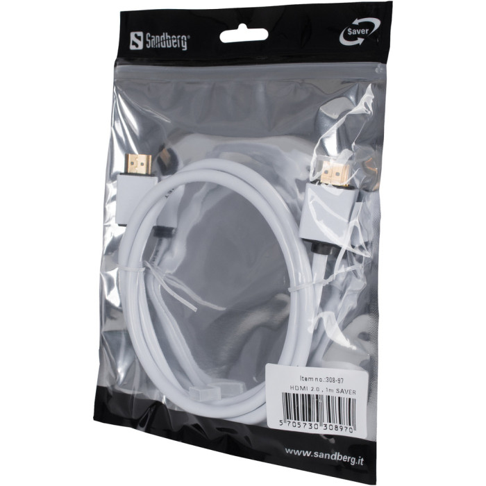 Кабель мультимедійний HDMI M to HDMI M 1.0m V2.0 white Sandberg (308-97)