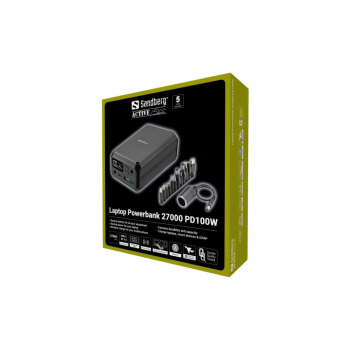 Батарея універсальна Sandberg 27000mAh Laptop DC12-24v 84W, PD/100W, QC/3.0, QI/10W, PowerThrough (421-13)