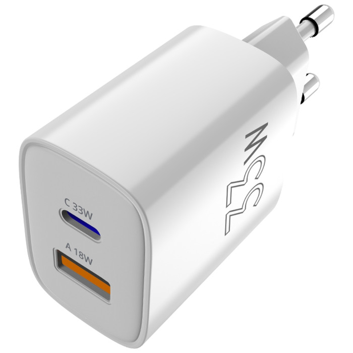 Зарядний пристрій Sigma 1xUSB-C PD33W + 1xUSB QC3.0 GaN X-power PS33-01 white (4827798527719)