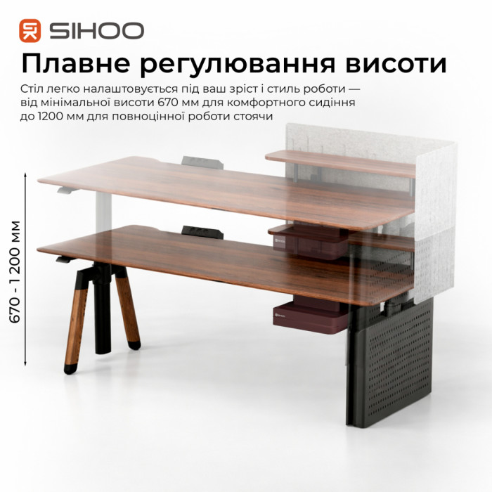 Комп'ютерний стіл Sihoo з електрорегулюванням висоти D07 1.8m Walnut/Black (D07A-101/D07J-101-AB/D07-P)
