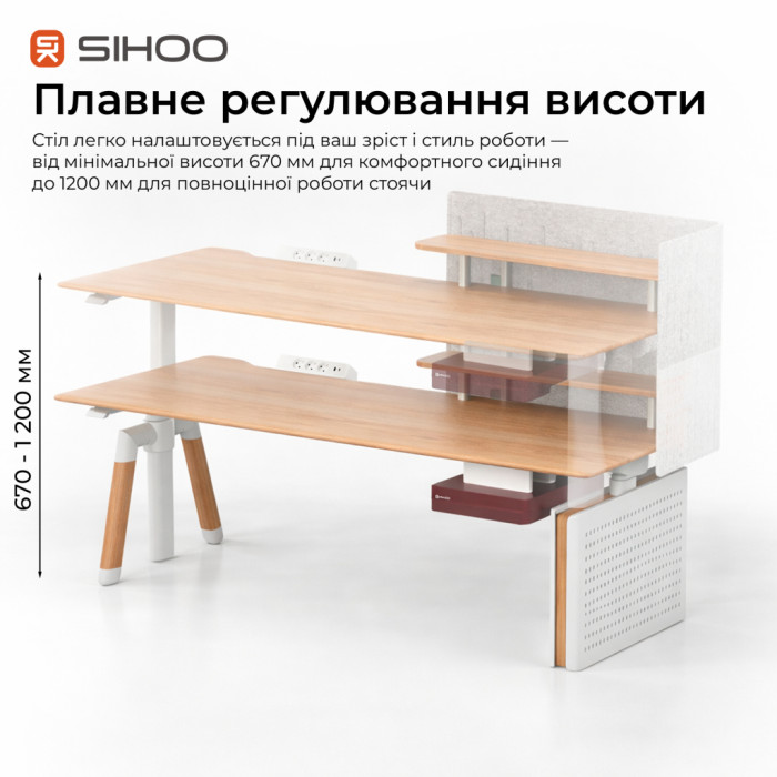Комп'ютерний стіл Sihoo з електрорегулюванням висоти D07 1.8m Maple/White (D07A-102/D07J-102-AB/D07-P)