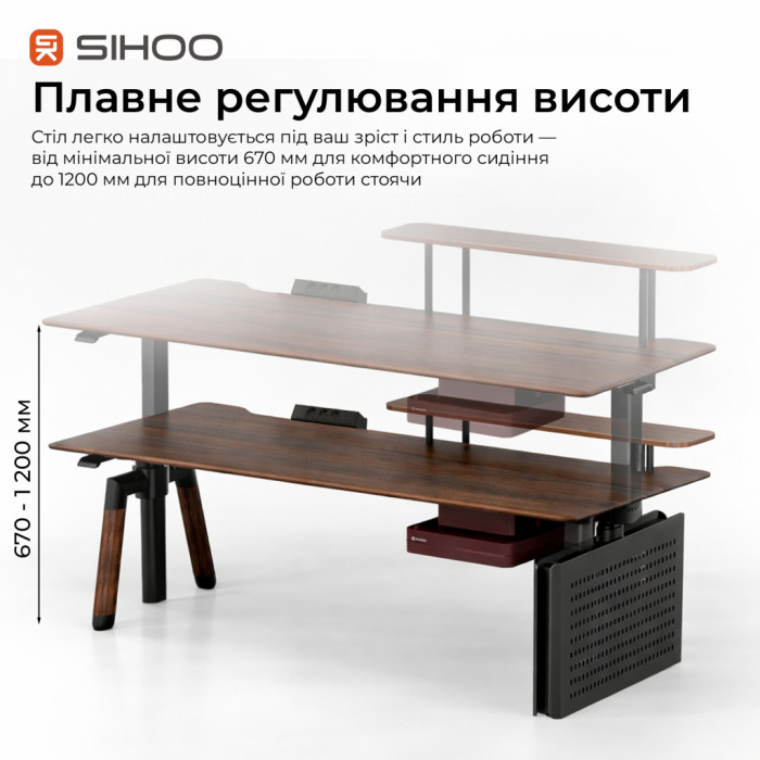 Комп'ютерний стіл Sihoo з електрорегулюванням висоти D07 1.6m Walnut/Black (D07B-101/D07J-101-AB)